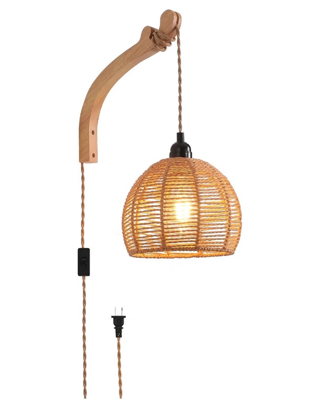 Woven Rattan Pendant Wall Lamp in Natural Tan